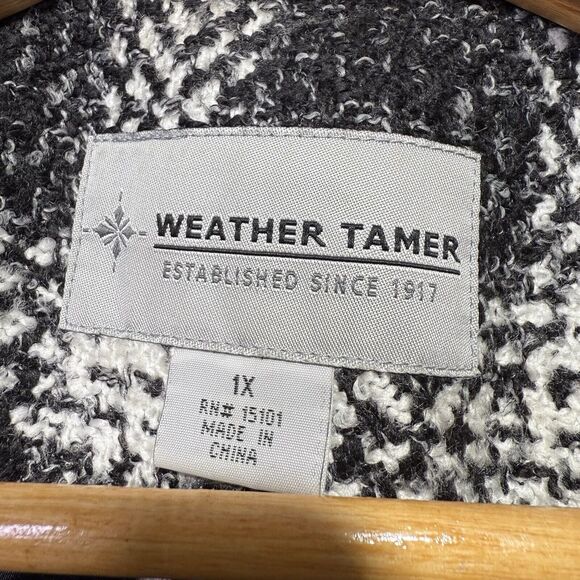 Weather Tamer Plaid Belted Peacoat Women’s Size 1X Black & White - Picture 3 of 6